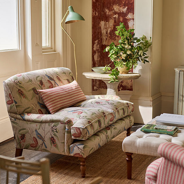 Lyndhurst 2 Seater Sofa in RHS Botanicals Mark Catesby Grosbeak Natural